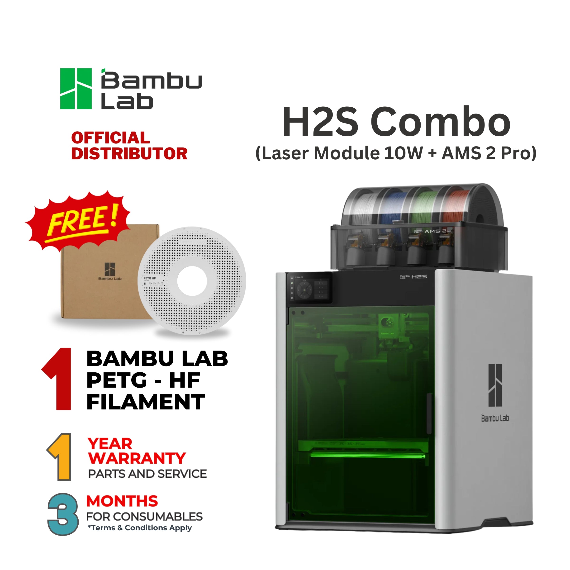 Bambu Lab H2S Combo (10W Laser Module + AMS 2 Pro)